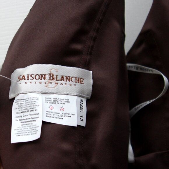 NWT‎ Saison Blanche Brown Satin Bridesmaid/Prom Maxi Dress with Ivory Sash Sz 12 - Picture 4 of 16